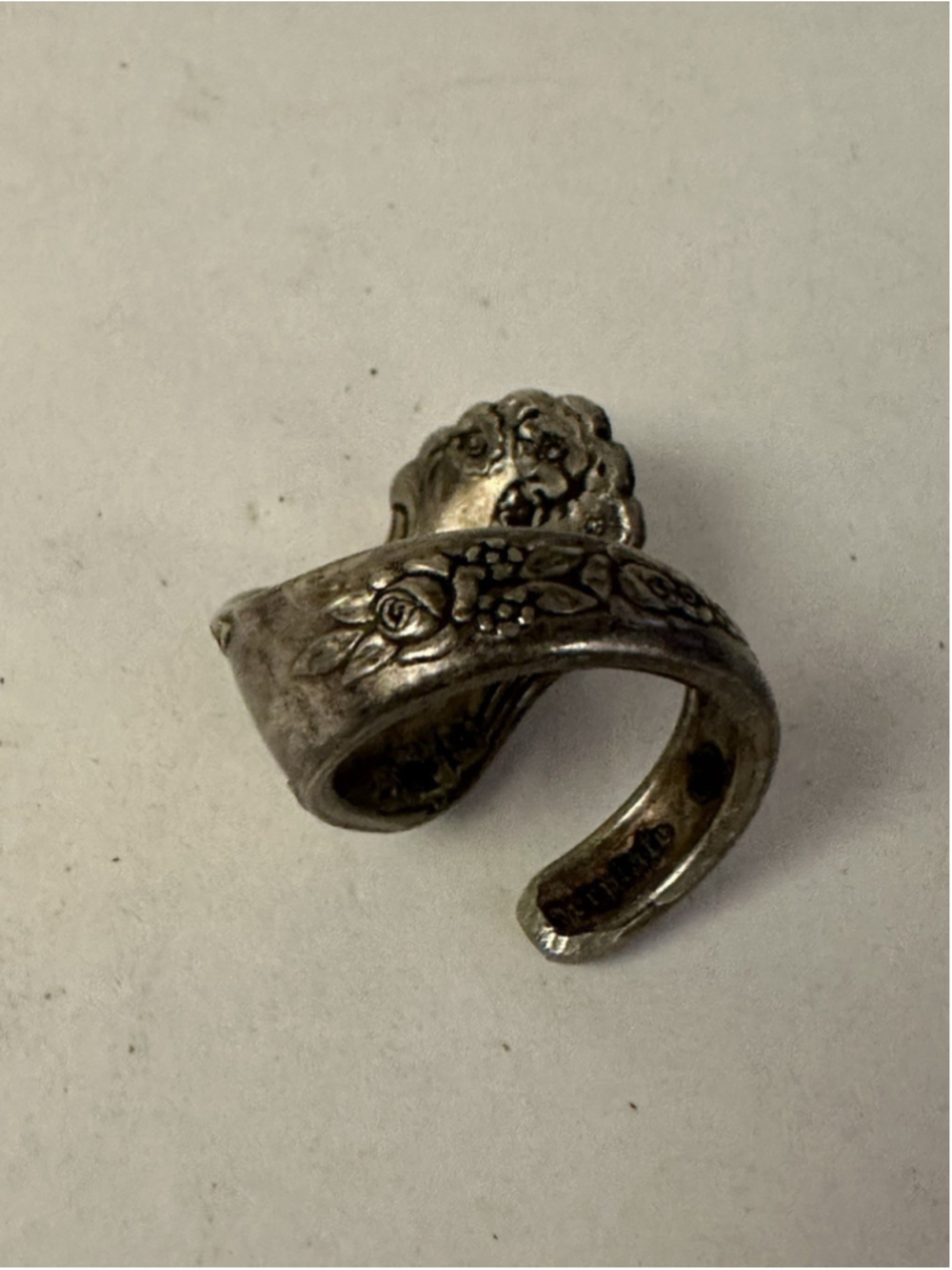 Vintage Silver Plated Floral Rose Pattern Spoon Ring Adjustable Silverware